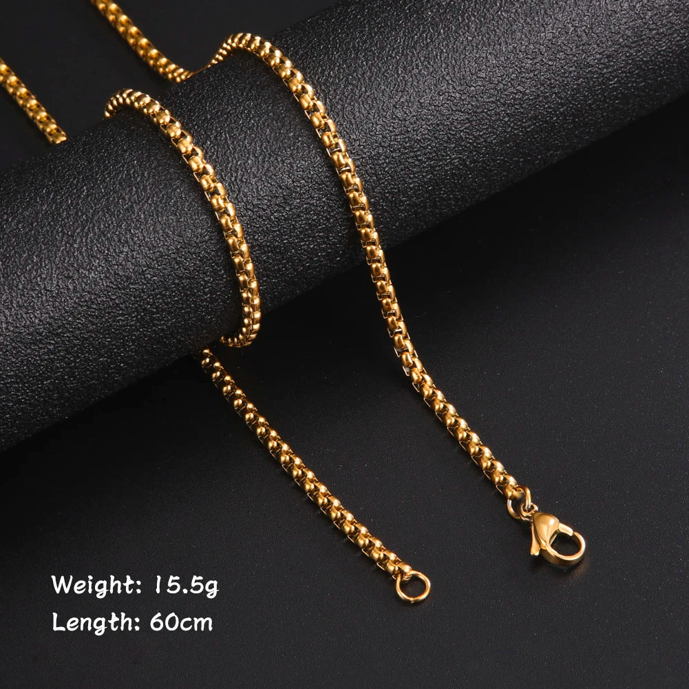 60cm Long Box Chain Necklace Men Stainless Steel