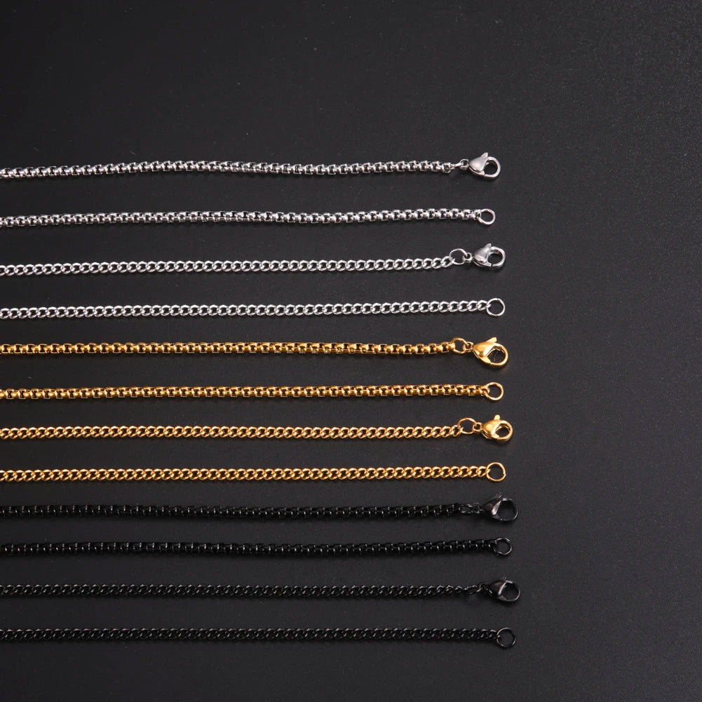 60cm Long Box Chain Necklace Men Stainless Steel