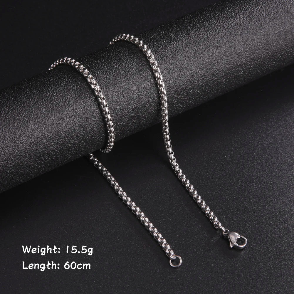 60cm Long Box Chain Necklace Men Stainless Steel