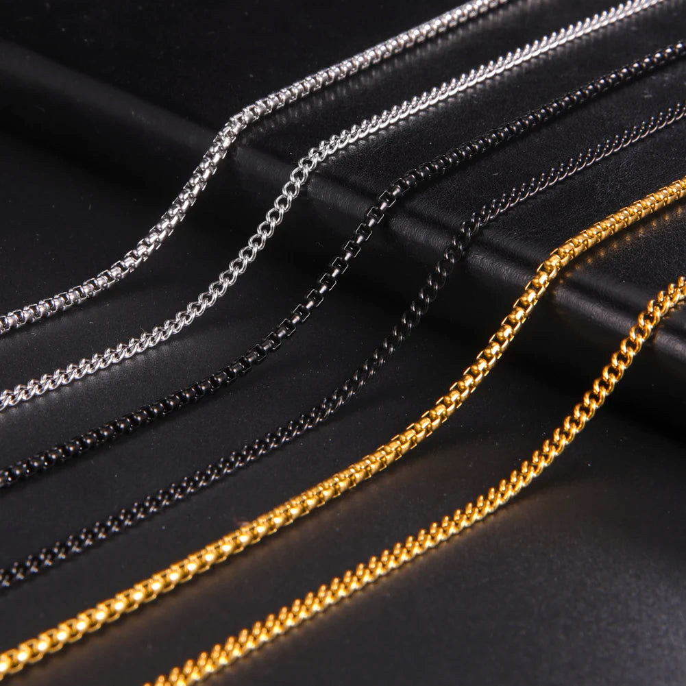 60cm Long Box Chain Necklace Men Stainless Steel