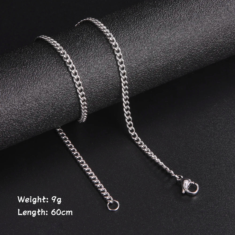 60cm Long Box Chain Necklace Men Stainless Steel