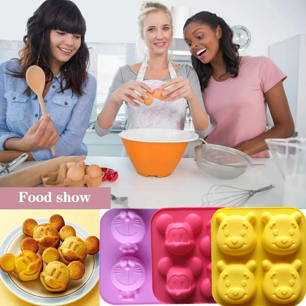 Cartoon Silicone Mold For Baking Stitch Bear Mouse Cat Pig Duck Chocolate Soap Mould Animal Cake Decorating Tool Cupcake Topper