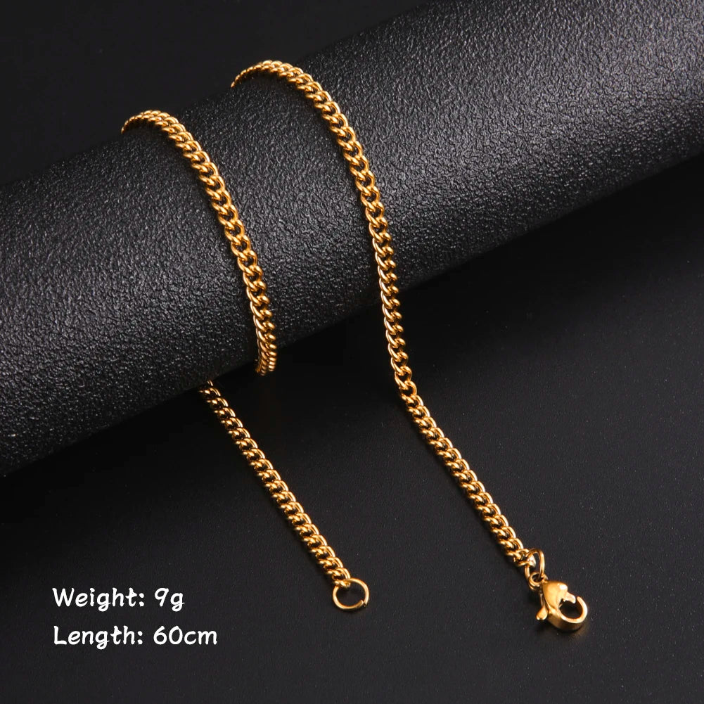 60cm Long Box Chain Necklace Men Stainless Steel